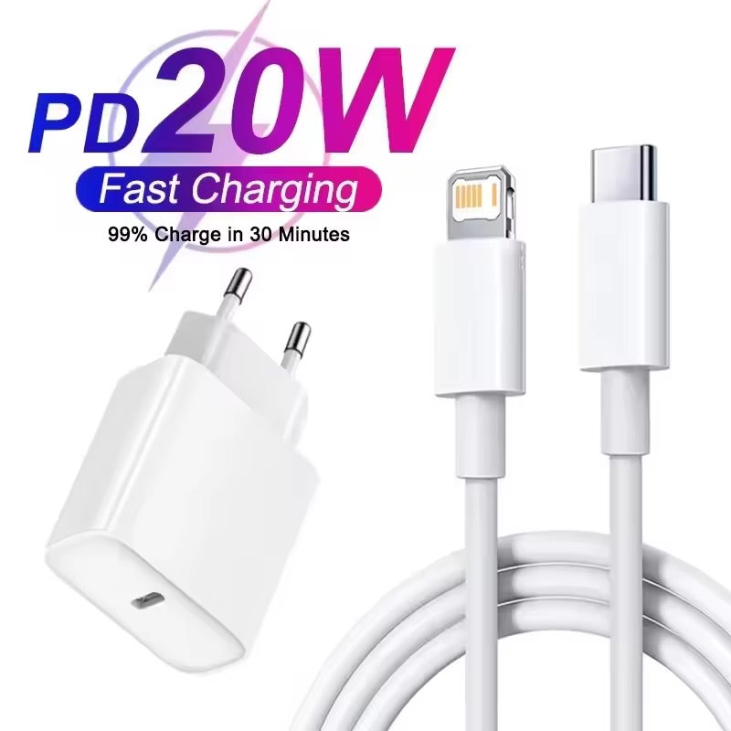 20W Fast Charger For iPhone 13 mini 12 11 pro 14 Pro Max Plus X XR XS USB Type C Fast Charging Charger Cable Accessories