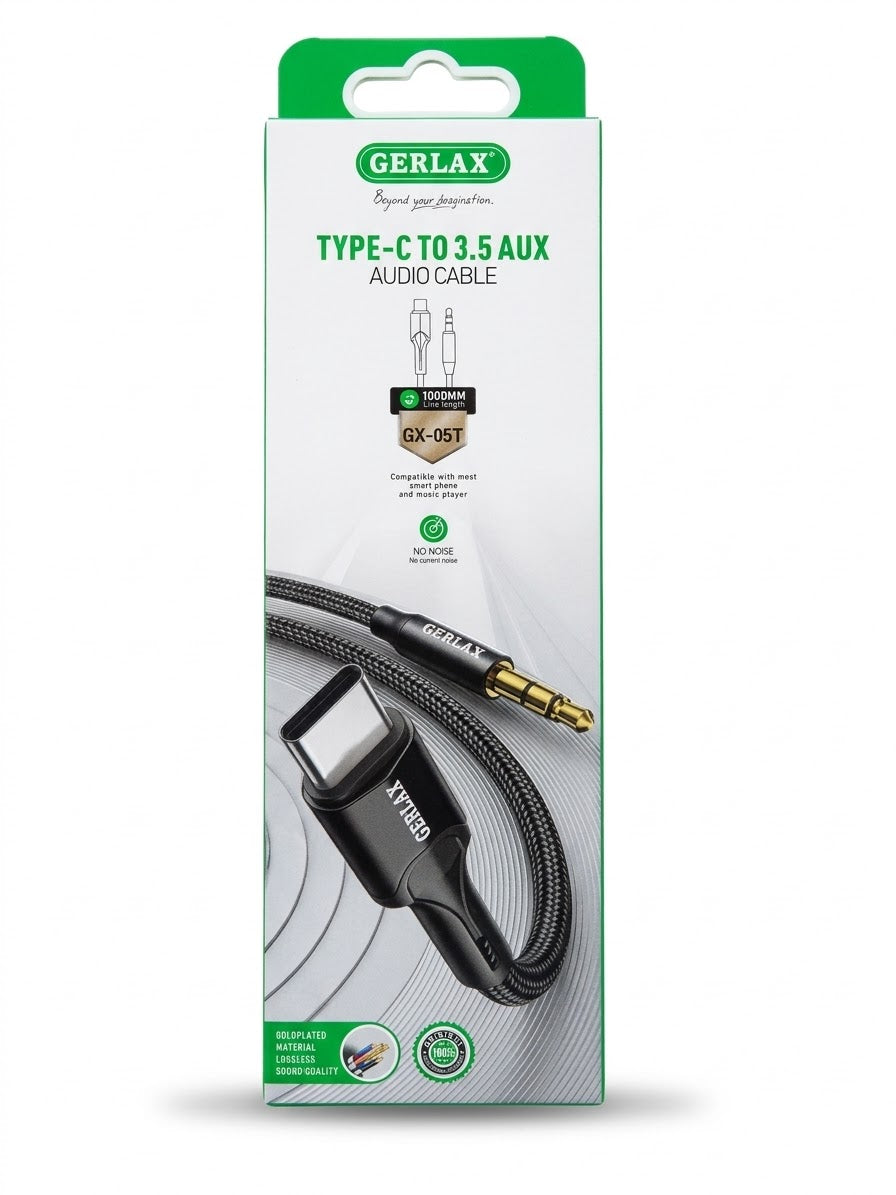 GERLAX GX-05T USB-C to 3.5mm AUX Audio Cable – 1m