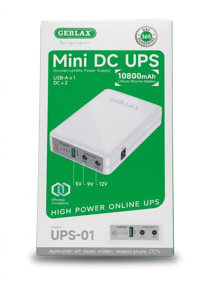 Gerlax UPS-01 Mini DC UPS 10800mAh – WiFi Router Backup for Load Shedding