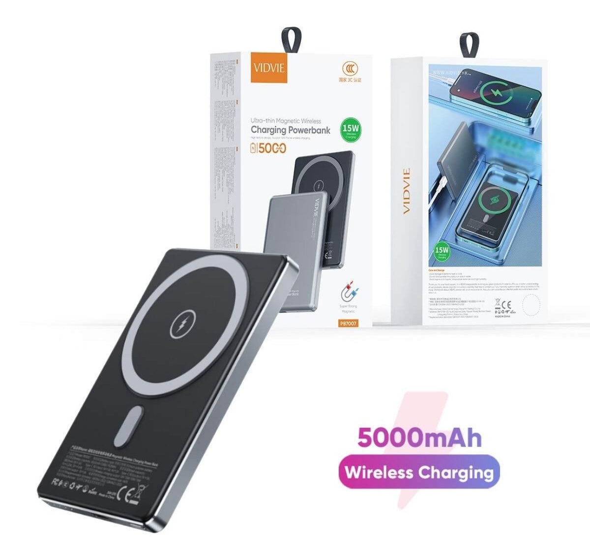 VIDVIE PB7007 5000mAh 15W Magnetic Wireless Power Bank
