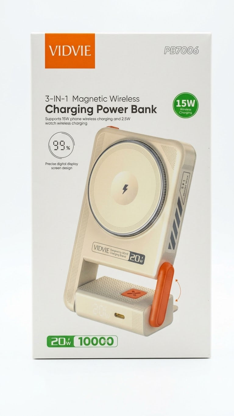 VIDVIE PB7006 10000mAh 3-in-1 Magnetic Wireless Power Bank