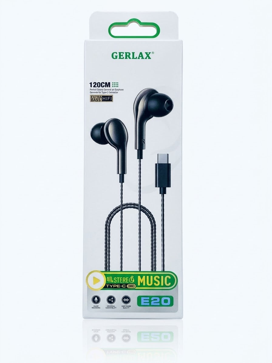 GERLAX E20 Type-C Wired Earphones with Extra Bass