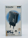 Soloffer TC-101 45W GaN Fast Charger – Dual USB-C & USB-A with Cable