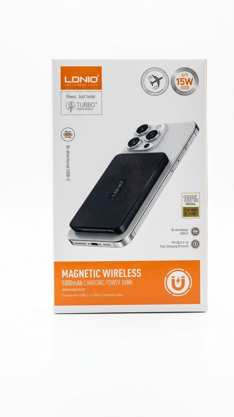 LDNIO 5000mAh Magnetic Wireless Power Bank – 15W Wireless Charging