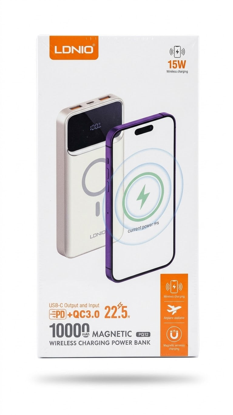 LDNIO 10000mAh Magnetic Wireless Power Bank – 22.5W PD + QC3.0