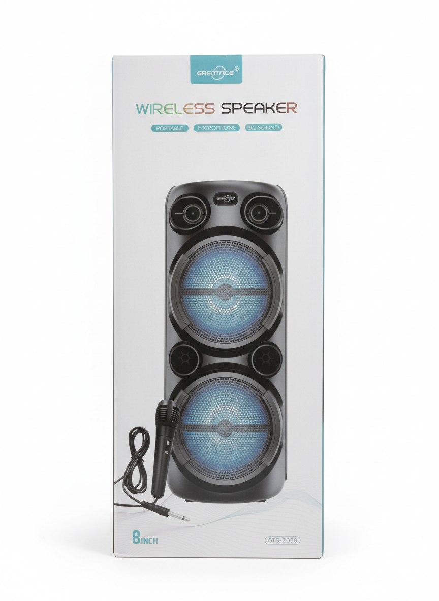 GREATNICE GTS-2059 8 Inch Wireless Bluetooth Speaker with Microphone – USB / FM / TF Card